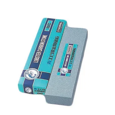 Grey Naniwa Lobster brand GC #220 silicon carbide stone beside its teal box.